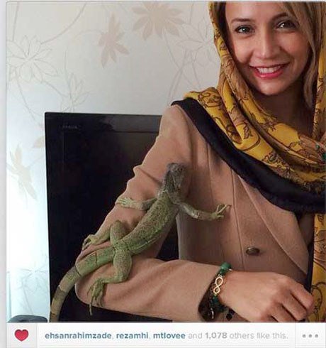 شبنم قلی خانی و حیوان خانگی اش جناب ایگوآنا+عکس