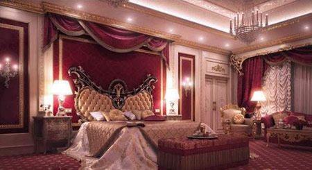 مجموعه چیدمان ودکوراسیون اتاق خواب مجلل وسلطنتی