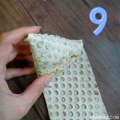 آموزش پیچیدن سمبوسه با نان لواش به شکل مثلثی